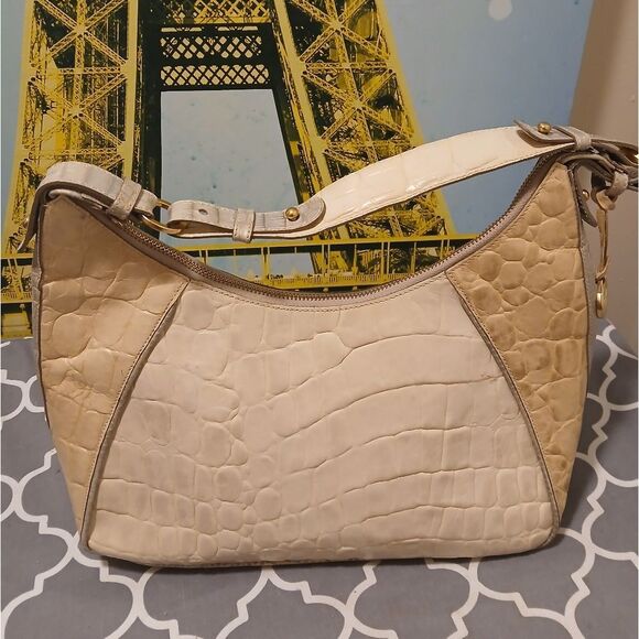 Brahmin Vintage JULIETTE Elegant Cream and Tan Crocodile-Embossed Women's Bag - Picture 1 of 1